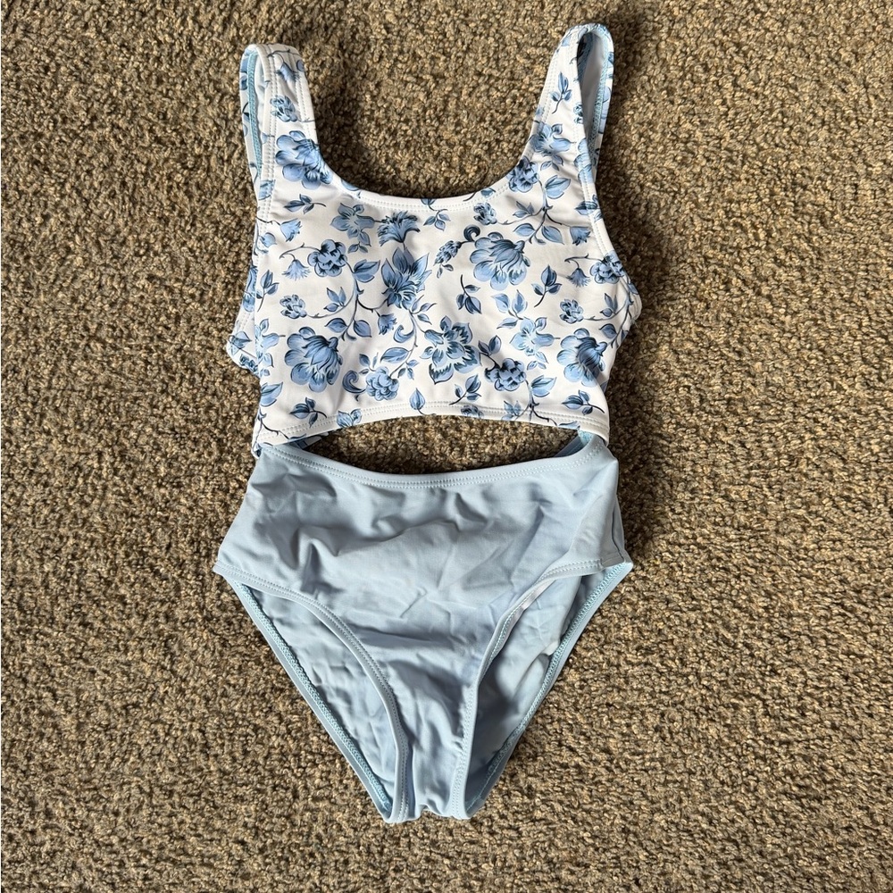 Girls floral Blue and White Swimsuit